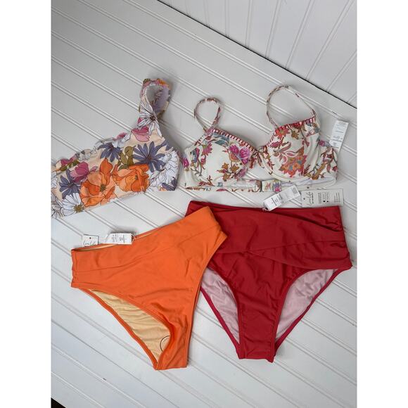 NWT Cupshe Two Piece Swimsuit Bikini Floral One Shoulder Cheeky Beach BUNDLE S - Picture 1 of 6